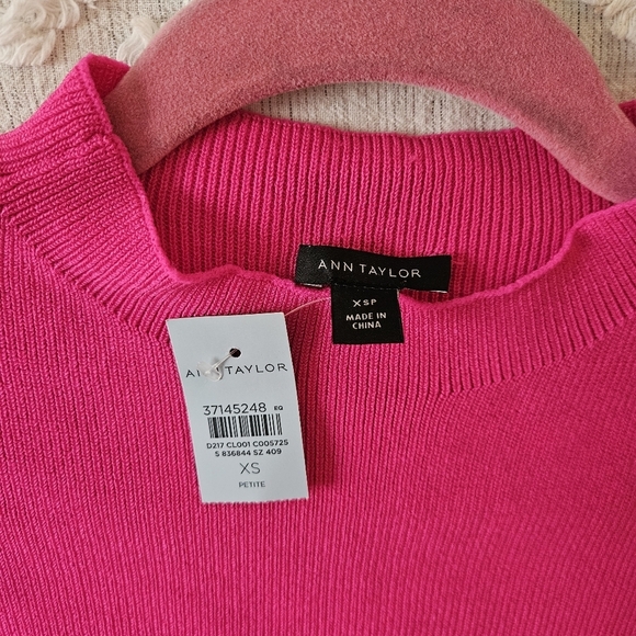 NWT Ann Taylor Petite Ribbed Blouson Sweater Dress Hot Pink Poppy XSP - Picture 6 of 11